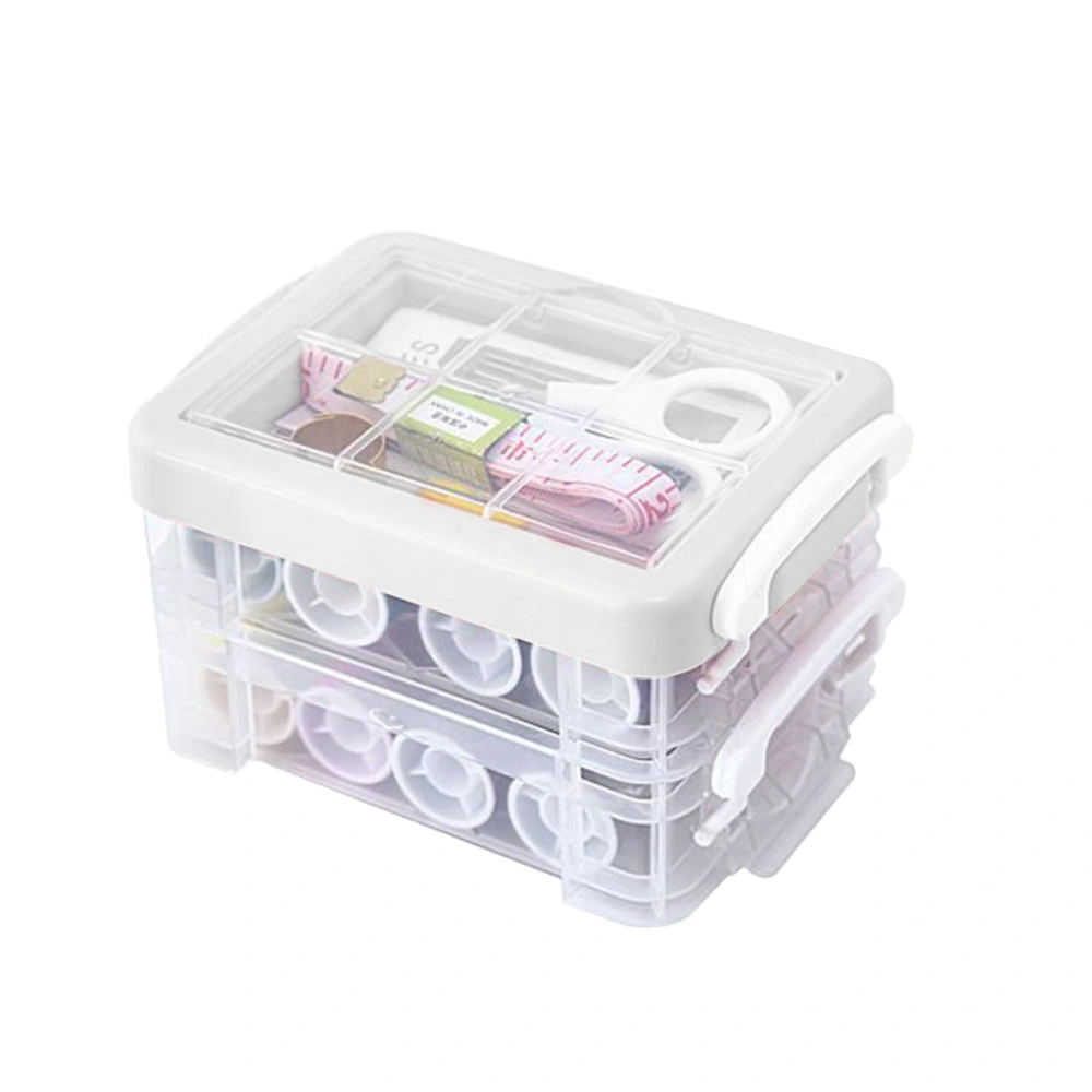 30Pcs Sewing Box Set Complete Tools Three Layer Dual Purpose Handle Sewing Kit with Case for Household White