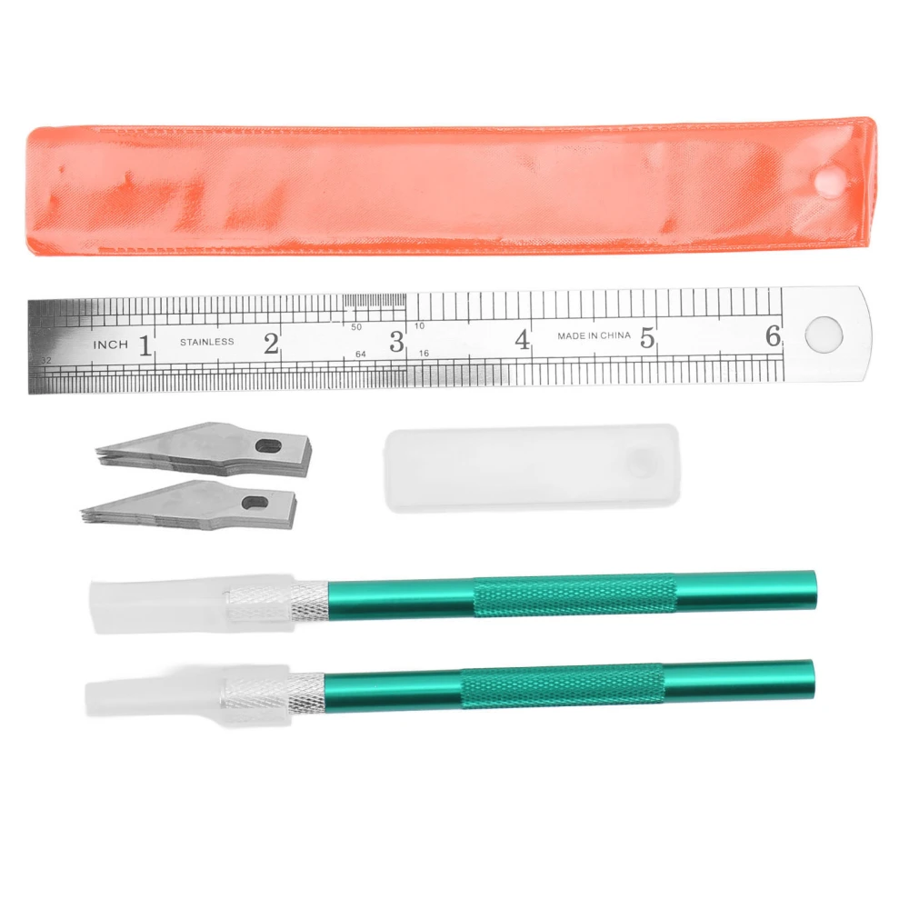 Exacto Knife Set Decoupage Art Stereotype Ruler 20 Blades DIY Hand Account Art Craft Carving Tool Blade Set Green