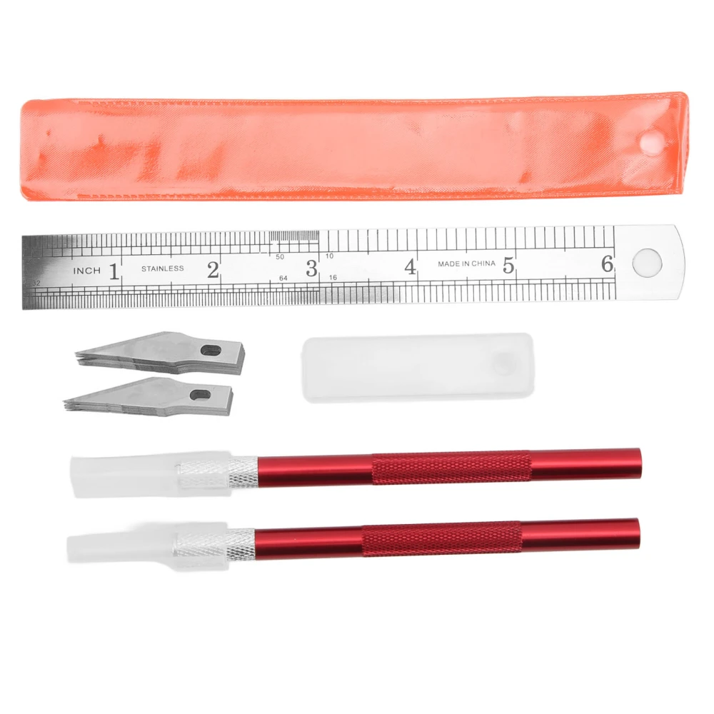 Exacto Knife Set Decoupage Art Stereotype Ruler 20 Blades DIY Hand Account Art Craft Carving Tool Blade Set Red