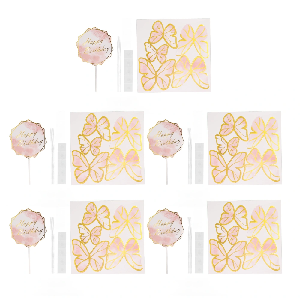 5 Packs 3D Butterflies Cupcake Topper Three Dimensional Effect Anti Deformation Gold Pink Butterflies Cake Insert for Decor