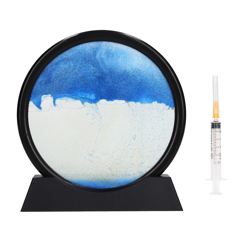 3D Sand Painting Round Blue Transparent Glass Decompression 3D Quicksand Painting Ornament Living Room Office Decoration