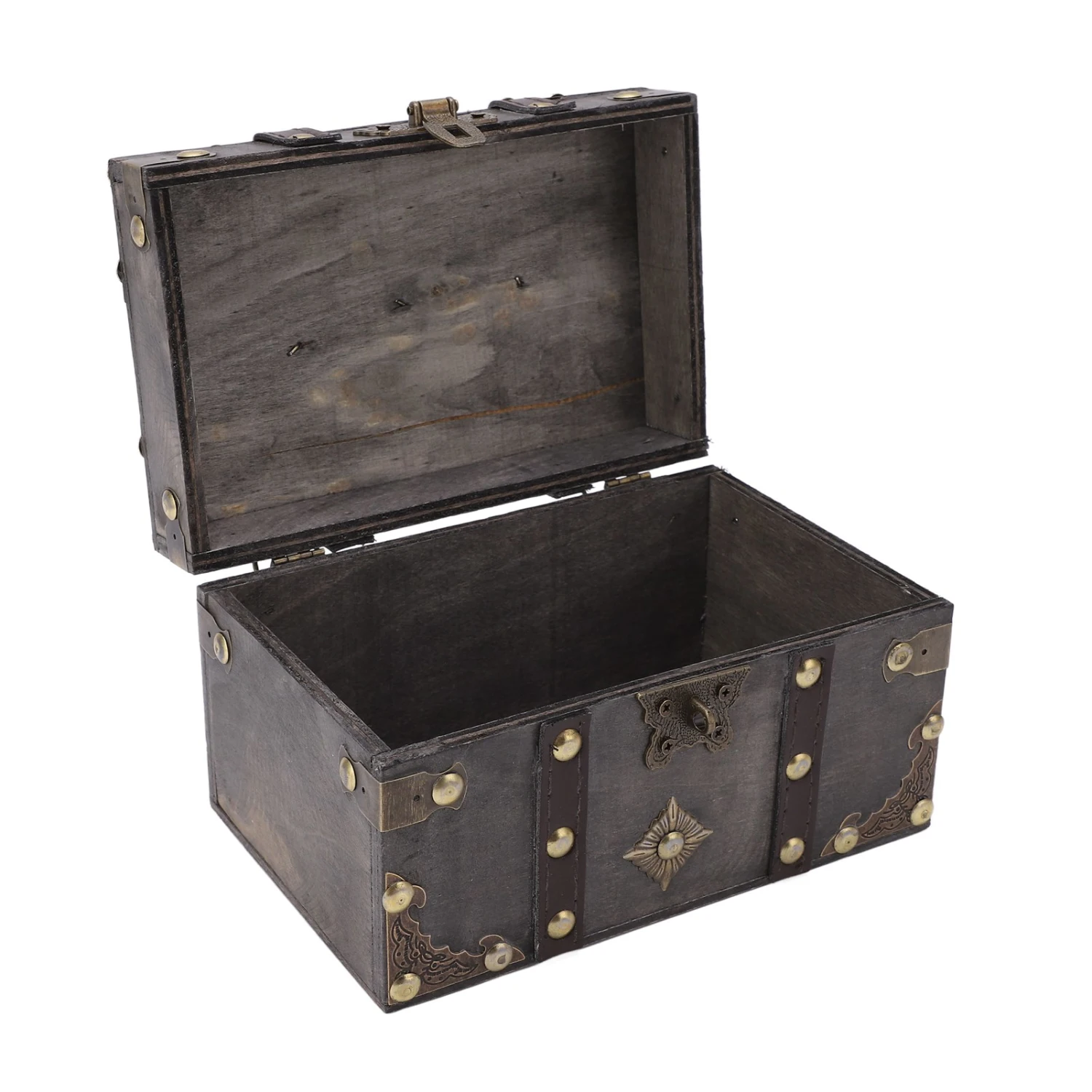 Wooden Treasure Chest Vintage Style Coded Lock Alloy Tipping Durable Wood Wide Application Vintage Jewelry Box