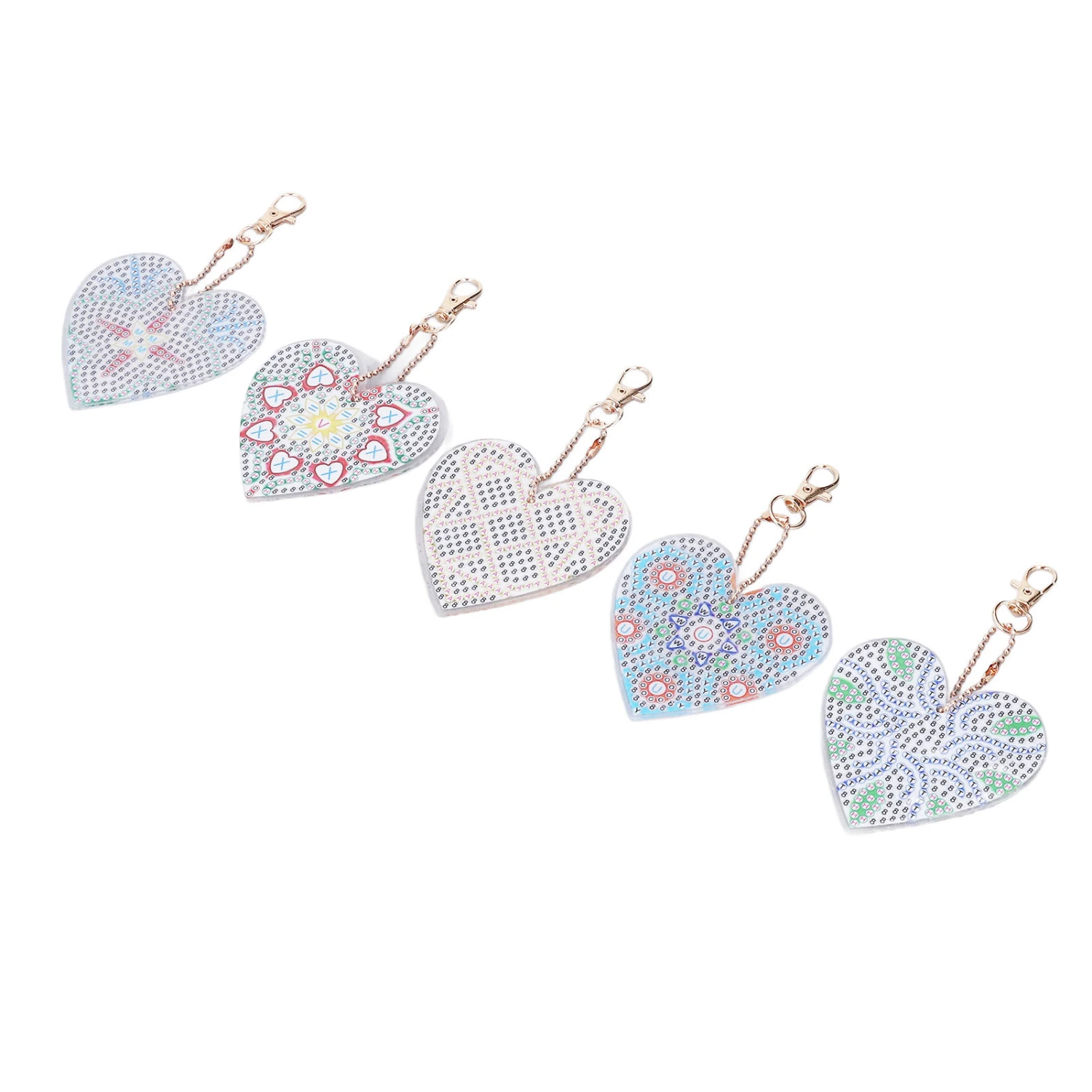 5Sets Love Heart Rhinestones Painting Keychain Cute Shape DIY Rhinestones Painting Keychain Kit for Bags Home Decoration