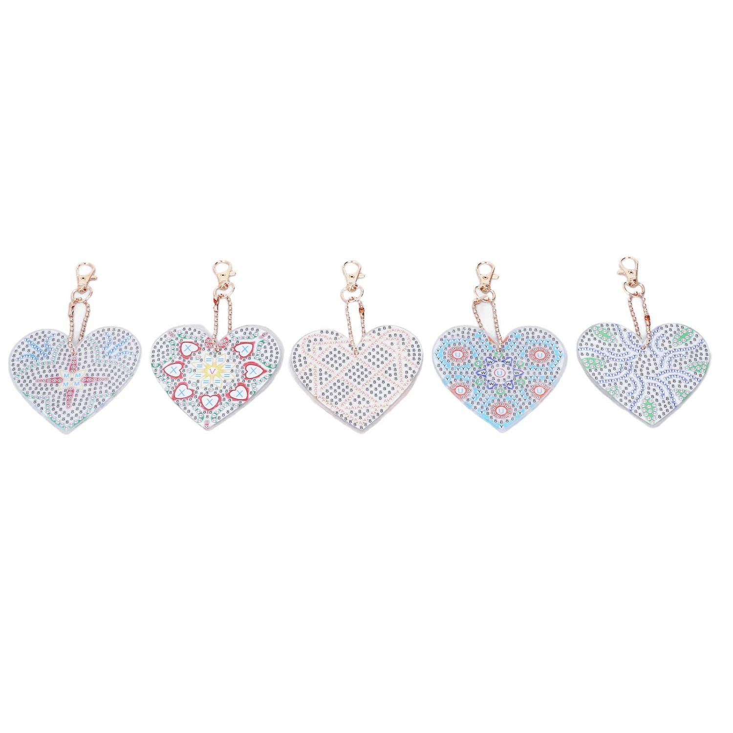 5Sets Love Heart Rhinestones Painting Keychain Cute Shape DIY Rhinestones Painting Keychain Kit for Bags Home Decoration