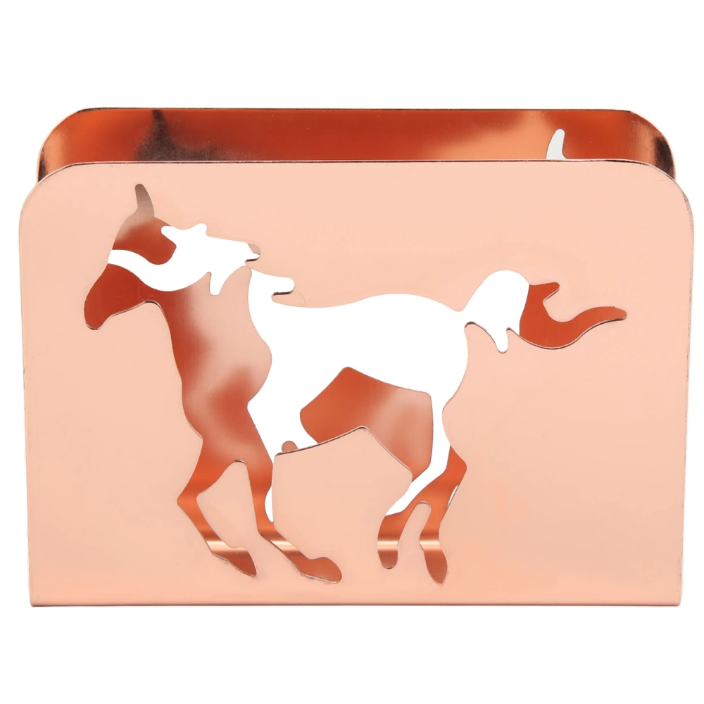 Iron Napkin Holder Exquisite Hollow Horse Pattern Anti Scratch Freestanding Tissue Dispenser for Home Office Restaurant Rose Gold