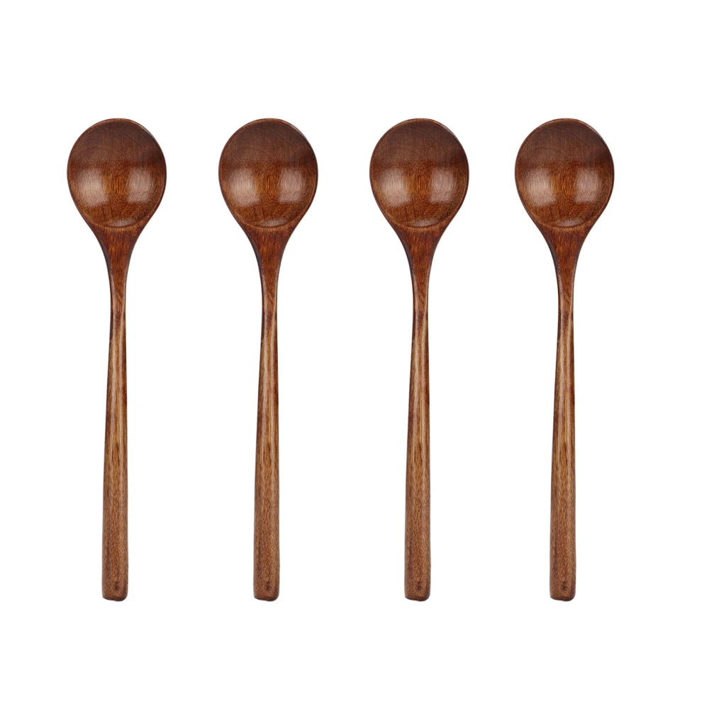 4 Pcs Wooden Spoon Exquisite Japanese Style Long Handle Large Mouth Wooden Soup Spoon Kitchen Serving Tableware