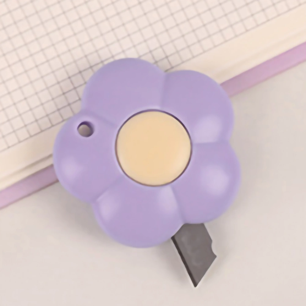 Cute Box Cutter Small Portable Multifunctional Cute Color Flower Box Cutter with Hanging Hole Purple Flower