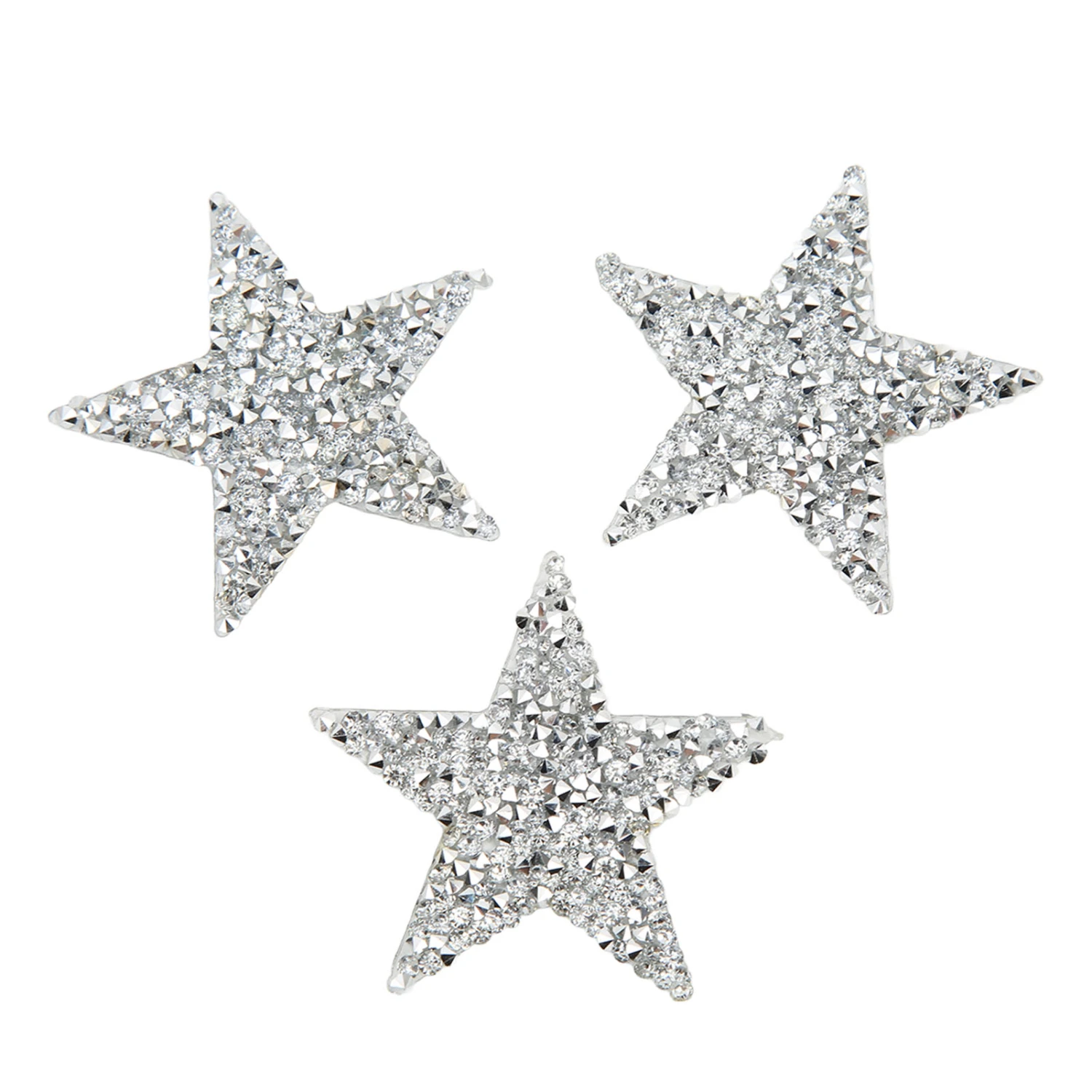 5 Pcs Star Iron On Patches 6cm Silver Resin Shiny Rhinestone Five Pointed Star Hot Melt Adhesive Iron On Patches DIY Clothing