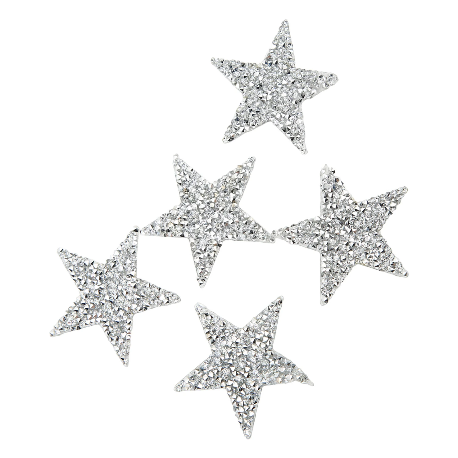 5 Pcs Star Iron On Patches 6cm Silver Resin Shiny Rhinestone Five Pointed Star Hot Melt Adhesive Iron On Patches DIY Clothing