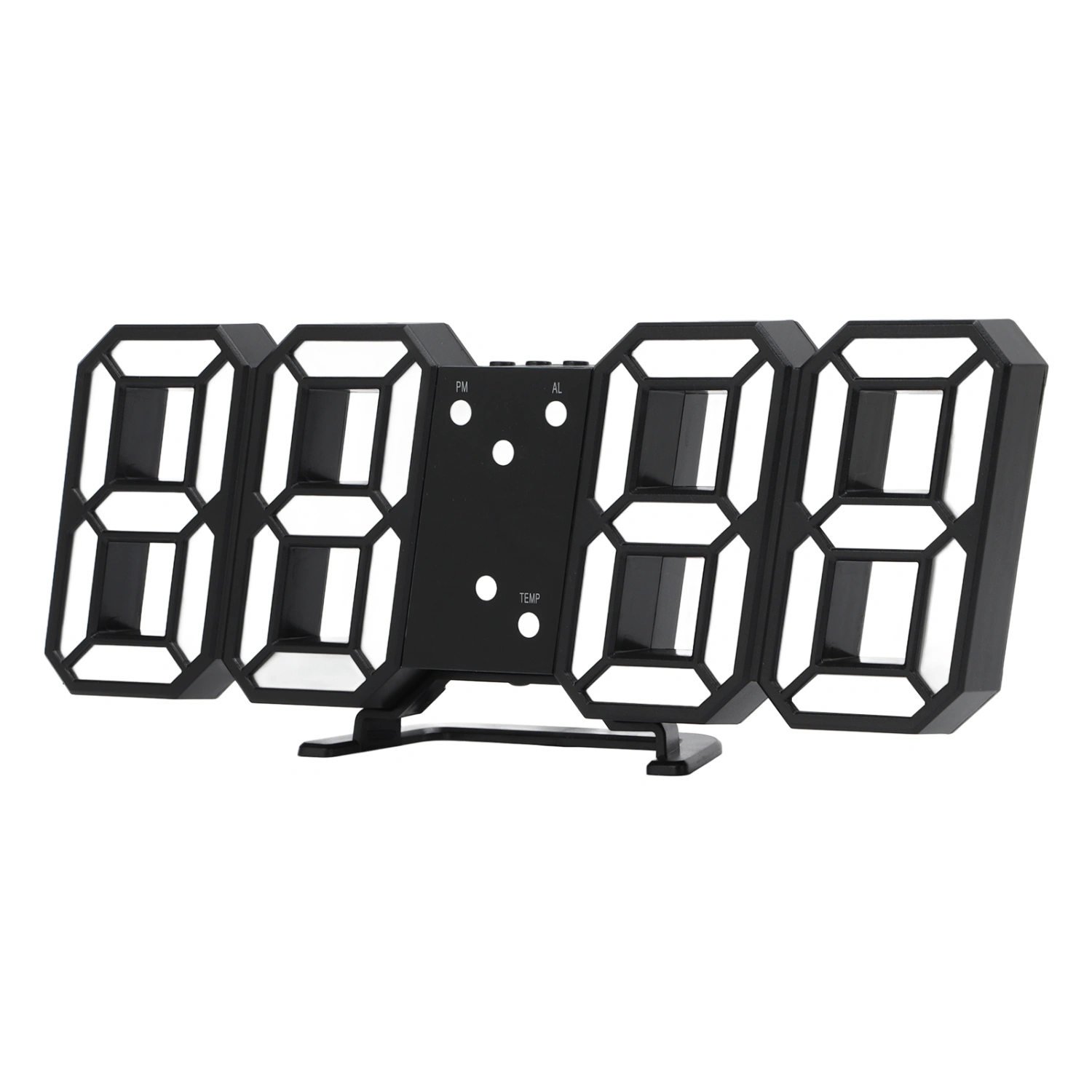 3D Electronic Clock LED Large Screen Intelligent Voice Control Three Display Modes Stereo Digital Luminous Wall Alarm Clock Black Shell White Word