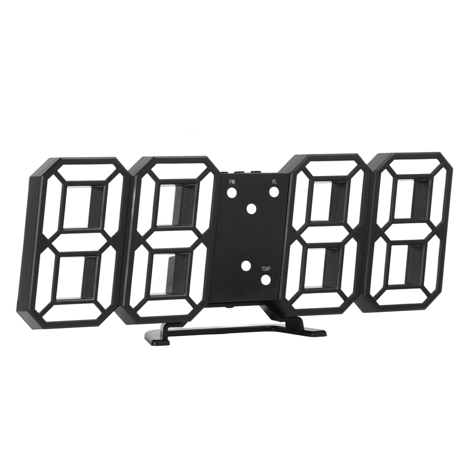 3D Electronic Clock LED Large Screen Intelligent Voice Control Three Display Modes Stereo Digital Luminous Wall Alarm Clock Black Shell White Word