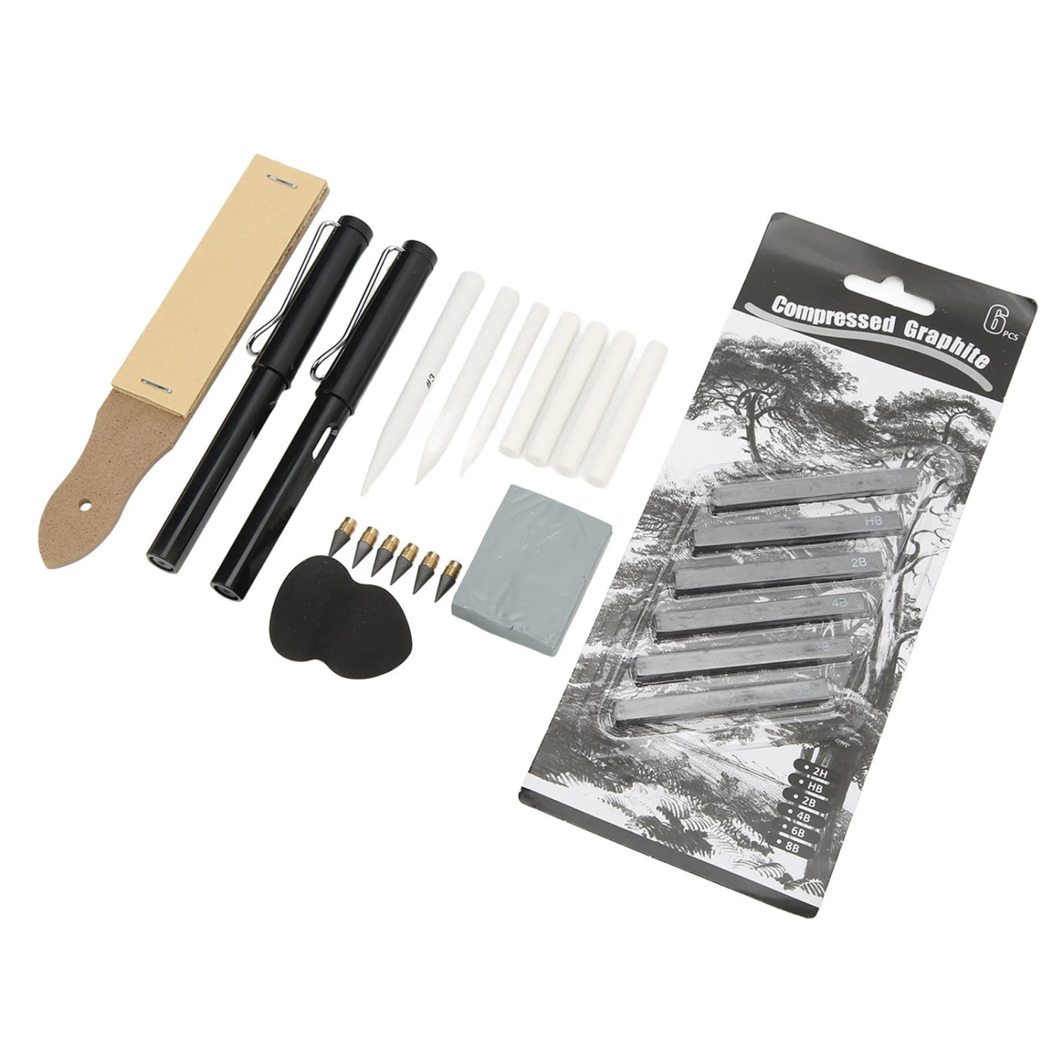 24 Pcs Drawing Pencil Sets Sketch Painting Graffiti Pencil Tool Set Carbon Strips High Gloss Paper Scrub Board Eraser