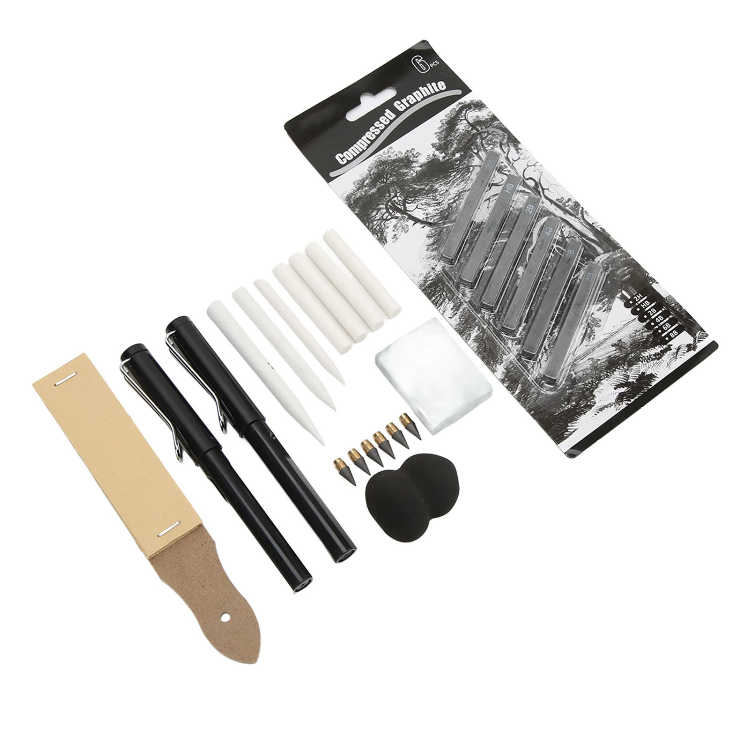 24 Pcs Drawing Pencil Sets Sketch Painting Graffiti Pencil Tool Set Carbon Strips High Gloss Paper Scrub Board Eraser