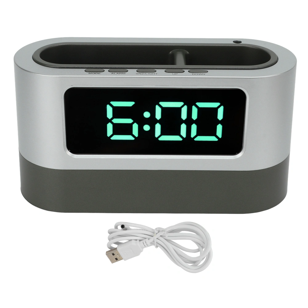 Digital Calendar Time Memory Function 12H 24H Mode Pen Holder Function LED Electronic Alarm Clock for Home Green