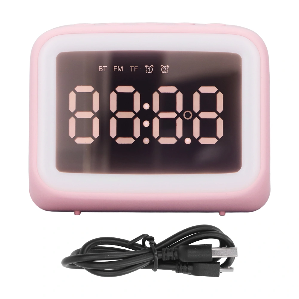 Alarm Clock Radio TF Card Music Player LED Night Light 2 Levels Brightness Mirror Electronic Alarm Clock for Bedroom Office Pink