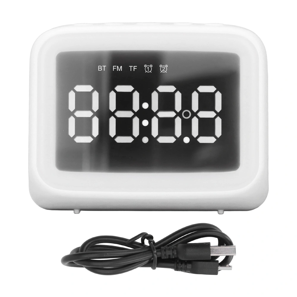 Alarm Clock Radio TF Card Music Player LED Night Light 2 Levels Brightness Mirror Electronic Alarm Clock for Bedroom Office White