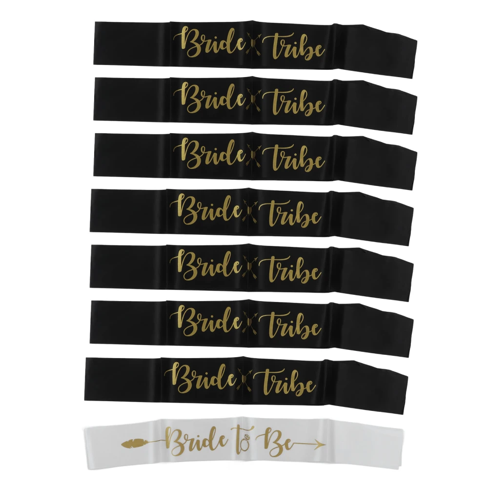 8Pcs Bride Bridesmaid Sash Gold Letters Hypoallergenic Material Wedding Bride to Be Sash Set for Wedding Parties Black White