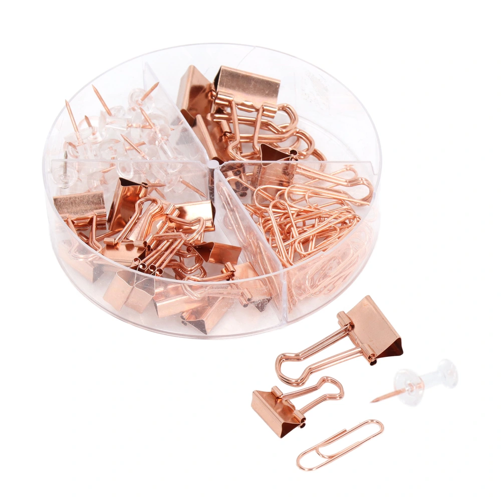 Office Clips Kit Colored Metal Antirust Push Pins Paper Clips Binder Sets Paper Storage Decoration Office Supplies Rose Gold