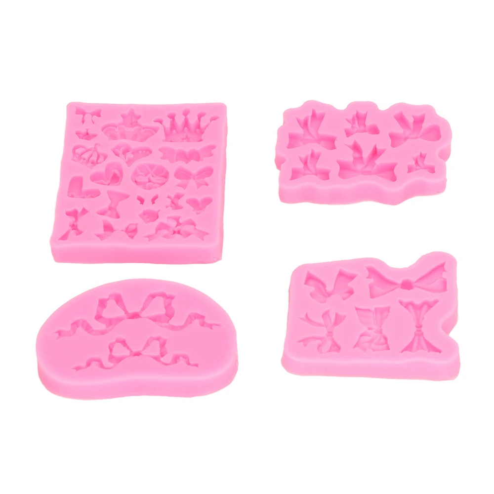 4Pcs Bowknot Silicone Molds Bowknot Crown Style Durable Food Grade Nonstick Fondant Molds for Cake Bread Chocolate