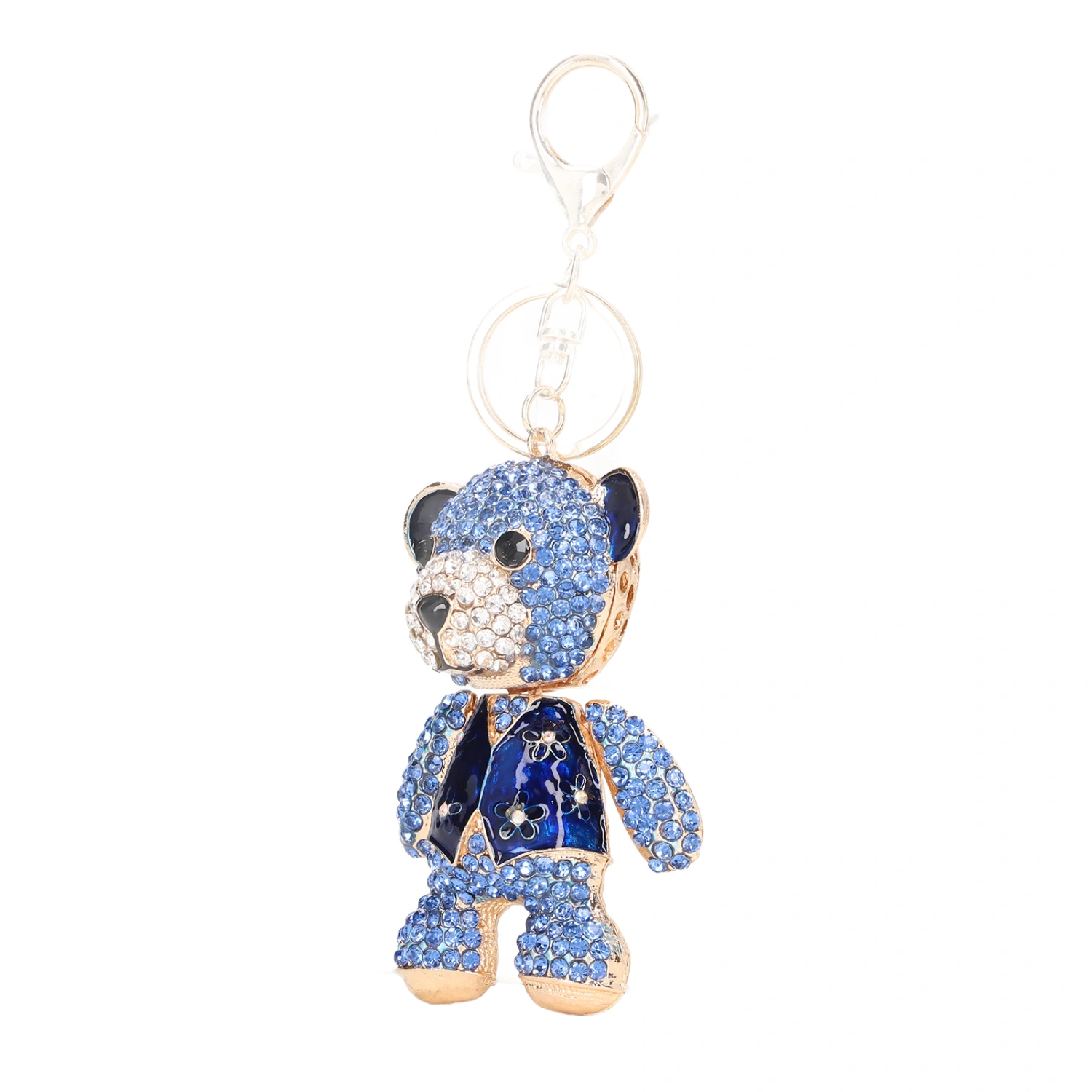 Bear Keychain Electroplate Long Bright Rhinestones Bear Keychain with Hook Cute Bear Keychain for Birthday Festival Blue