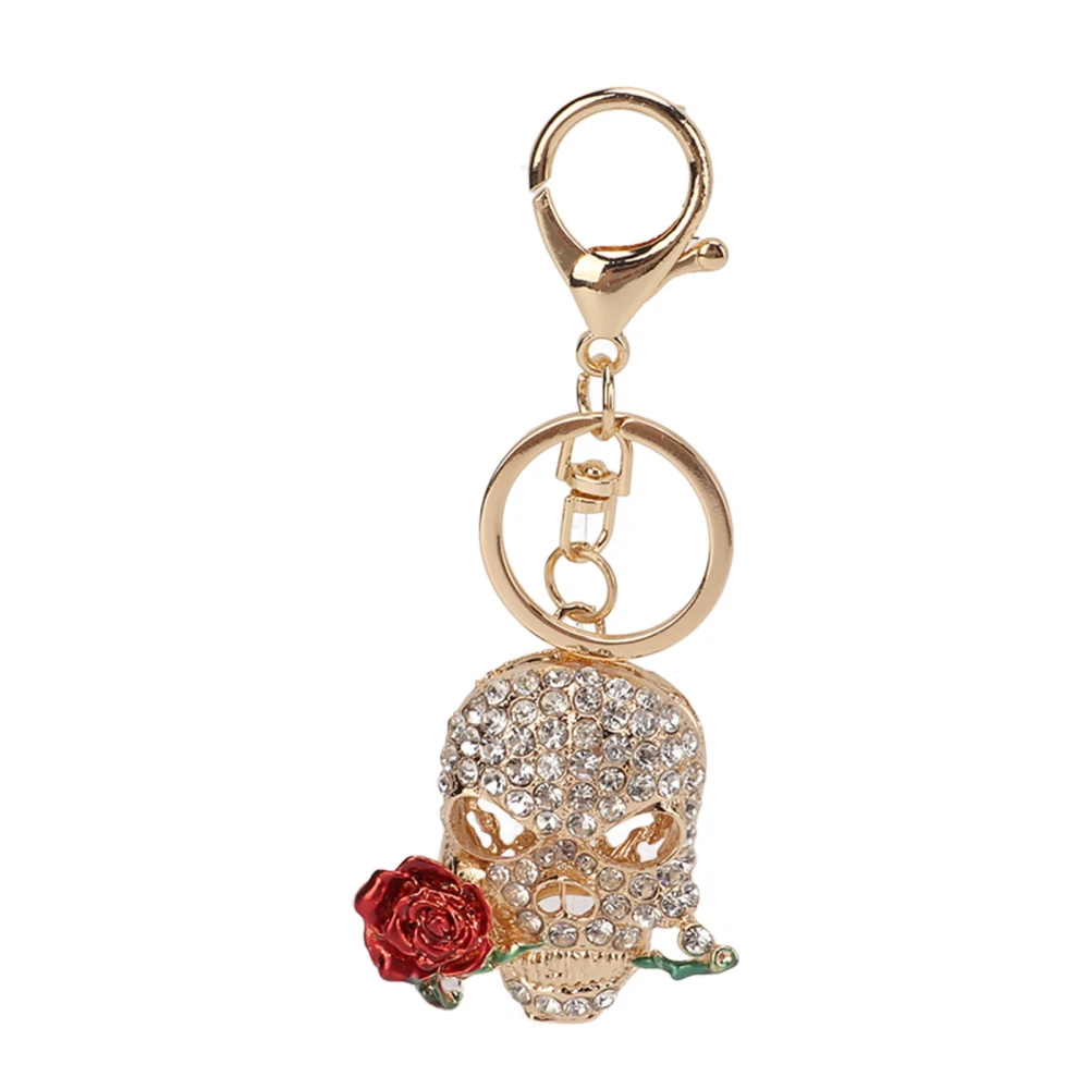 Skull Keychain Death Rose Flower Skull Car Keychain with Key Rings Hook Cool Keychain for Car Pendant Handbag Decor Deep Red