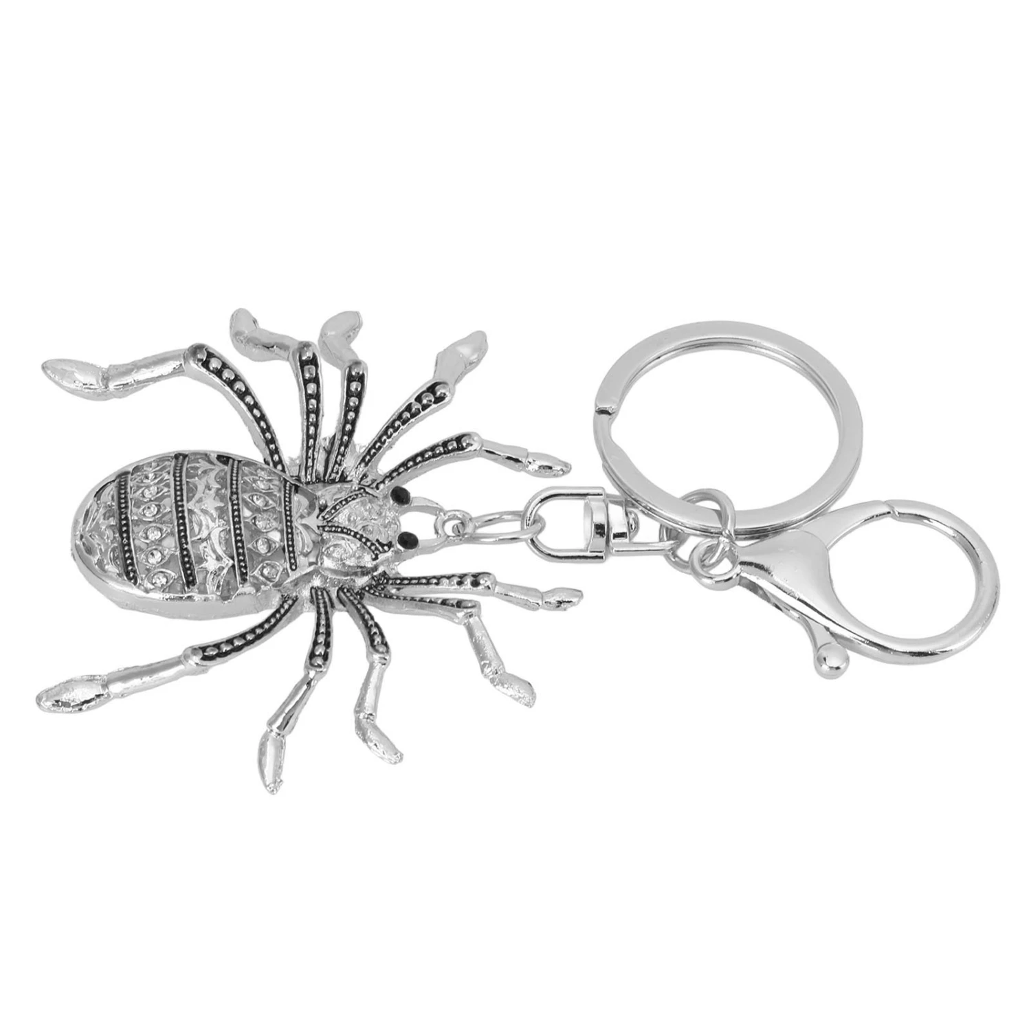 Keychain Zinc Alloy Diamond Spider Car Key Chain Metal Pendant Women's Bag Accessories Decoration Gift Silver