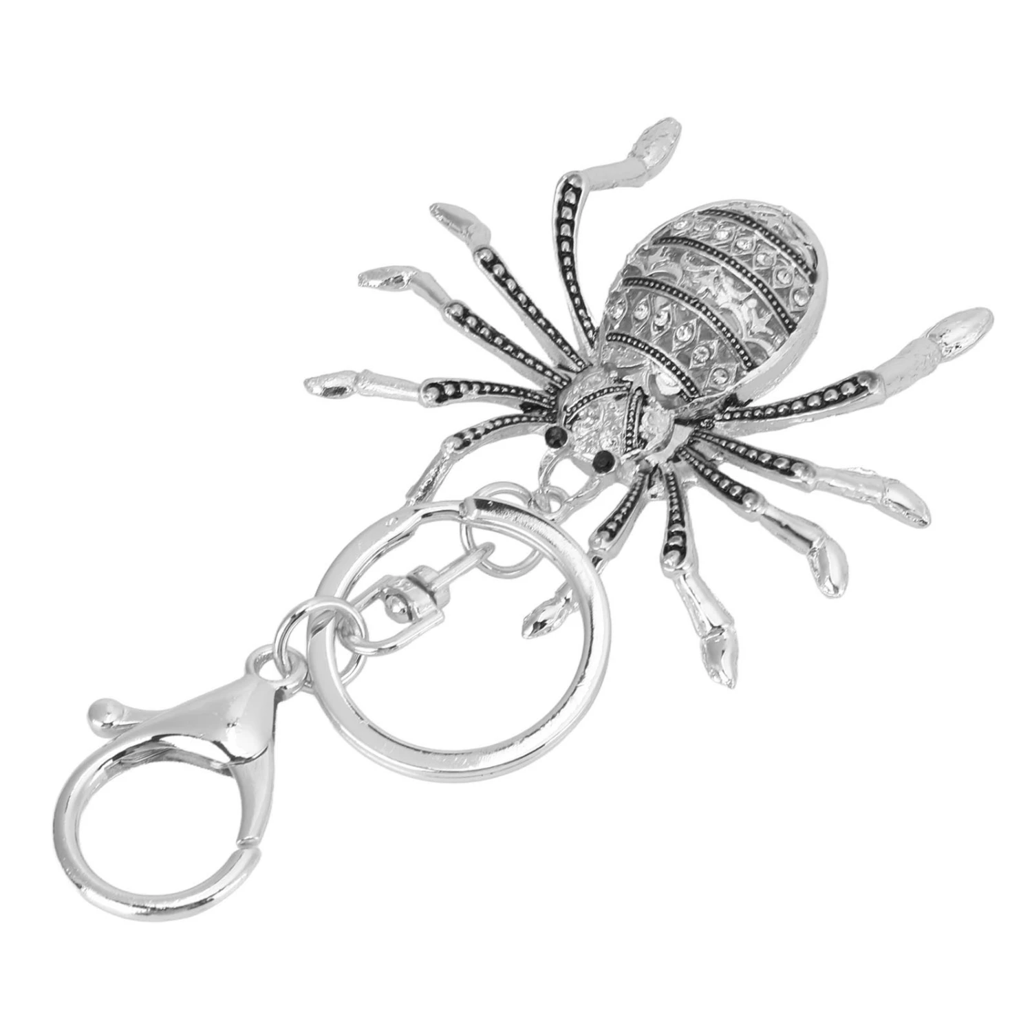 Keychain Zinc Alloy Diamond Spider Car Key Chain Metal Pendant Women's Bag Accessories Decoration Gift Silver