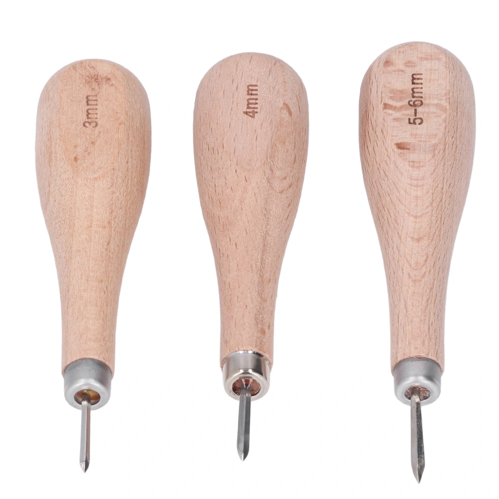 3Pcs Leather Awl High Hardness Ergonomic Design Rhombus Leather Stitching Awl with Beech Handle for Leather Punching