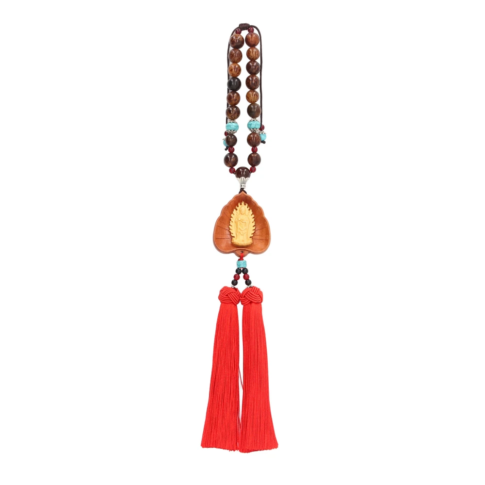 Buddha Car Pendant Dual Tassels Boxwood Lucky Auspicious Attract Wealth Purify Mind Guanyin Hanging Ornament Standing Avalokitesvara