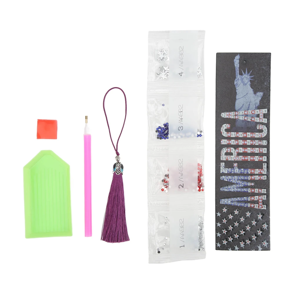 Diamond Art Bookmarks American Pattern Bookmark Making Kit Waterproof DIY Handcrafted Art Bookmarks with Tassel for DIY