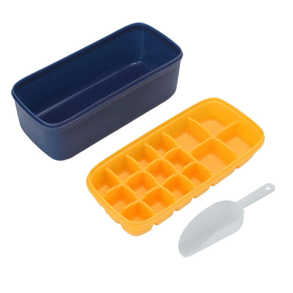 Ice Cube Tray Office Home Soft Reusable Silicone Ice Cube Mold Large Capacity Ice Maker With Lid Ice Shovel Yellow