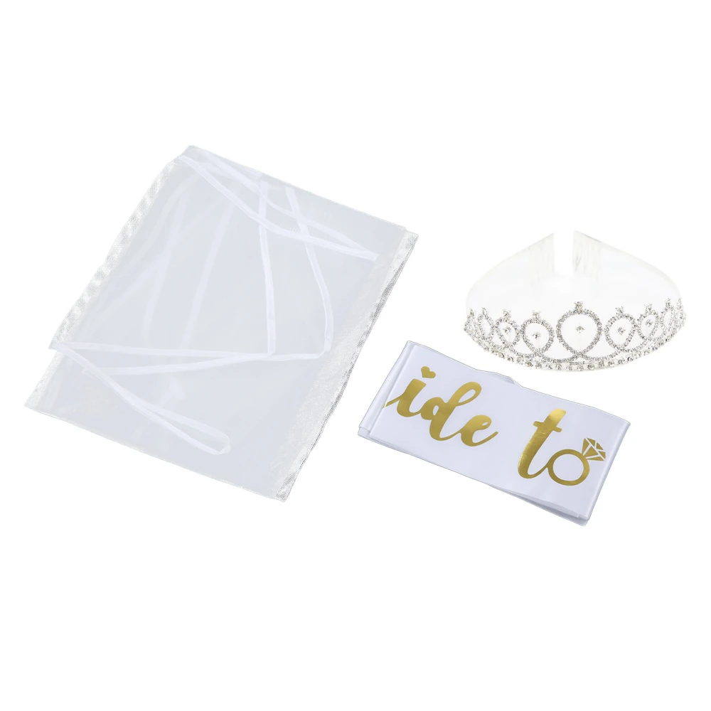 Bride to Be Sash Set with Veil Tiara Fashion Elegant Style Eye Catching Bridal Sash for Bridal Shower Party Silver