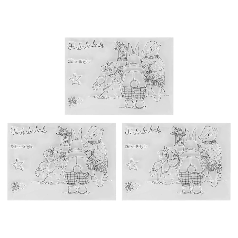 3Pcs Transparent Stamp Safe Reusable TPR Animal Theme Easy to Use Wide Application Clear Stamp for Album Card Envelope