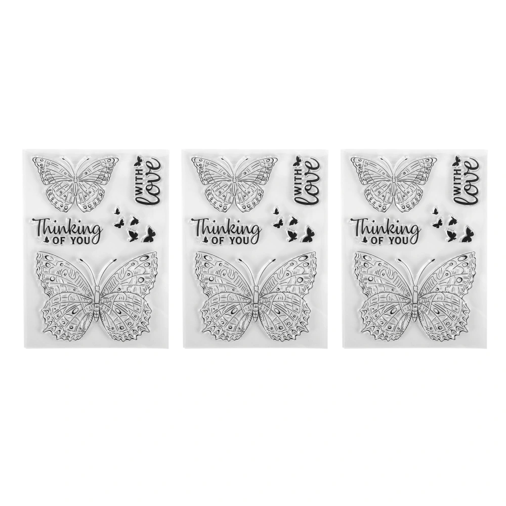 3 Pcs Transparent Stamp Butterfly Shape Embossed DIY Scrapbook Card Making Transparent Stamp Decoration