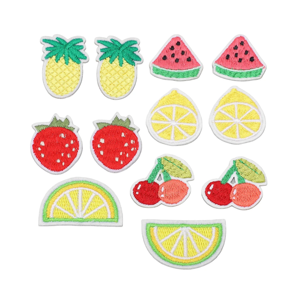 12pcs Fruit Patch Iron On Sew On Cotton Embroidered Patches Clothing Repair DIY Accessories for Jackets Jeans Clothes