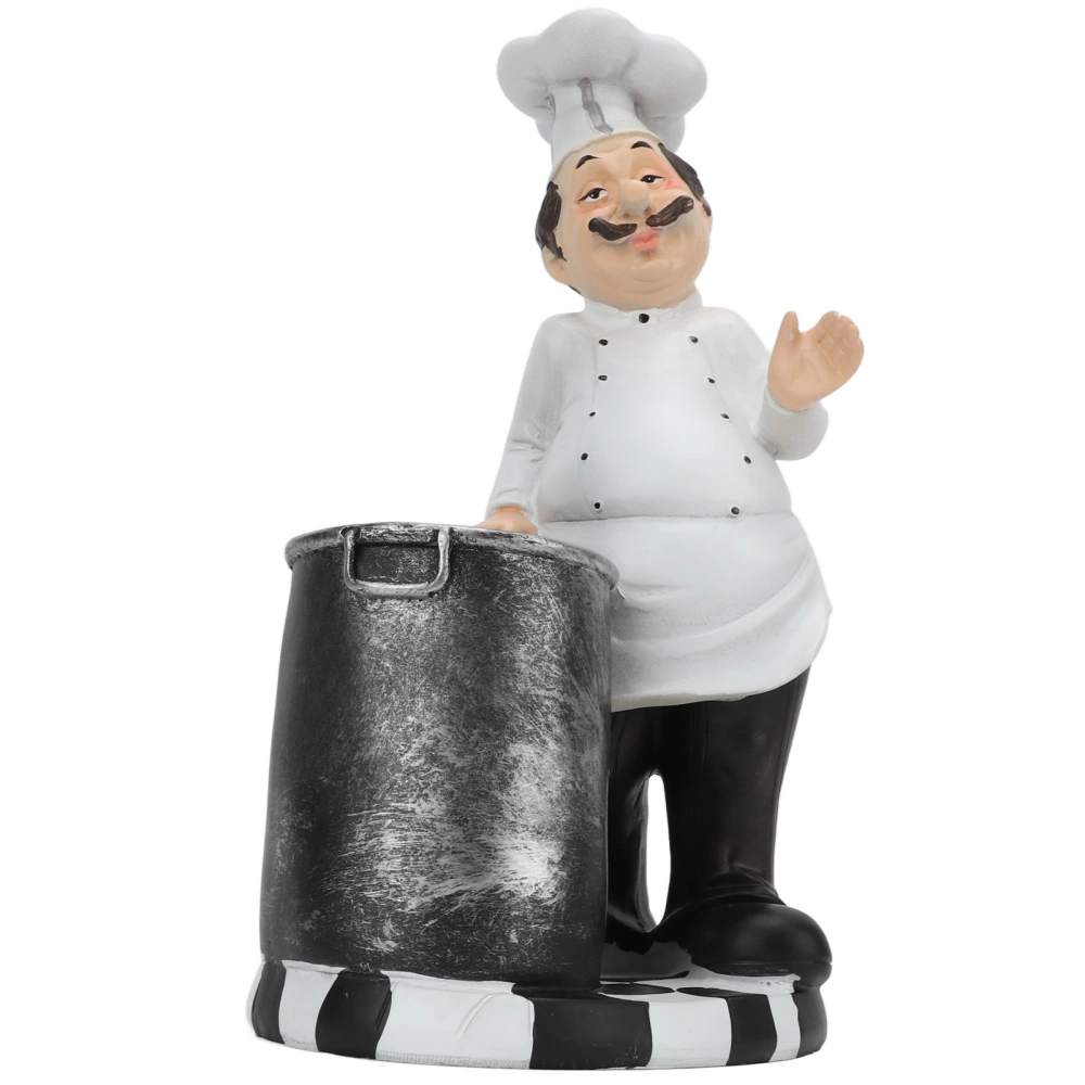 Chef Statue Synthetic Resin Exquisite Chef Pushing Bucket Shape Decorative Ornament for Home Kitchen Restaurant