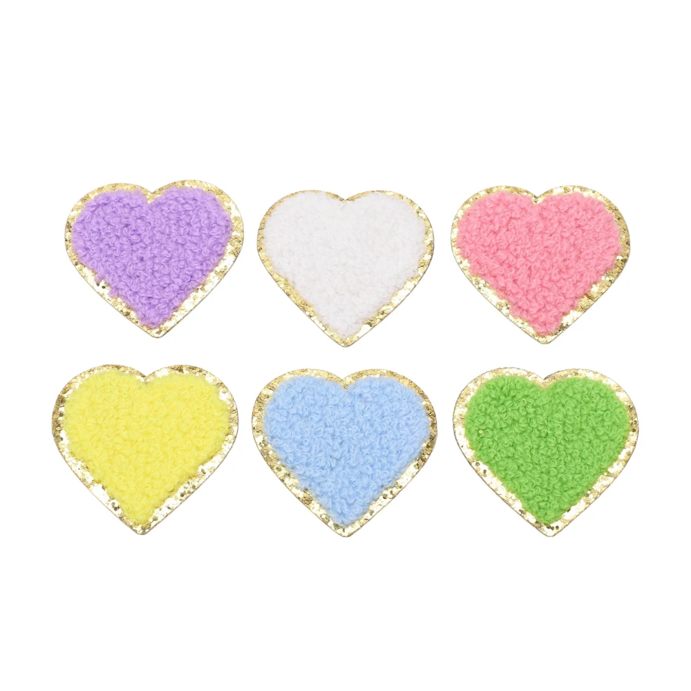 6pcs Heart Shaped Iron On Patches Random Color Golden Stroke Cotton DIY Craft Applique for Jeans Shirt Backpack Wallet