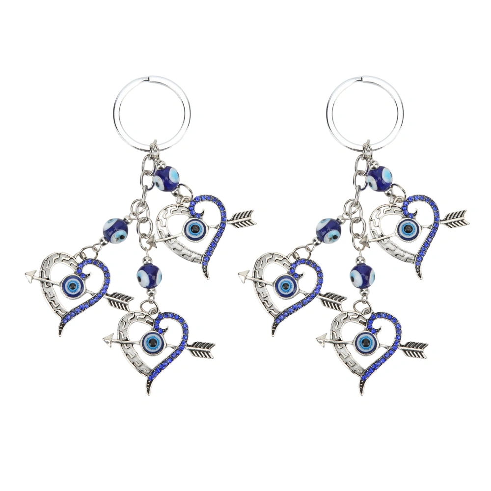 2pcs Blue Eye Keychain Arrowhead Heart Shape 10mm/0.4in Lucky Alloy Material Decorative Eye Keychain Pendants