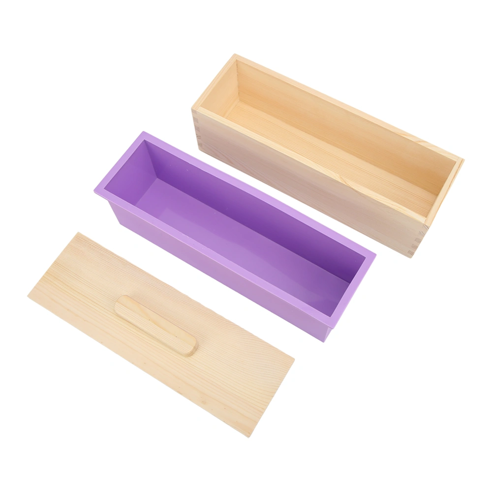 Soap Loaf Mold Flexible Purple Silicone DIY Hand Made Soap Toast Wooden Box Mould Kit With Lid