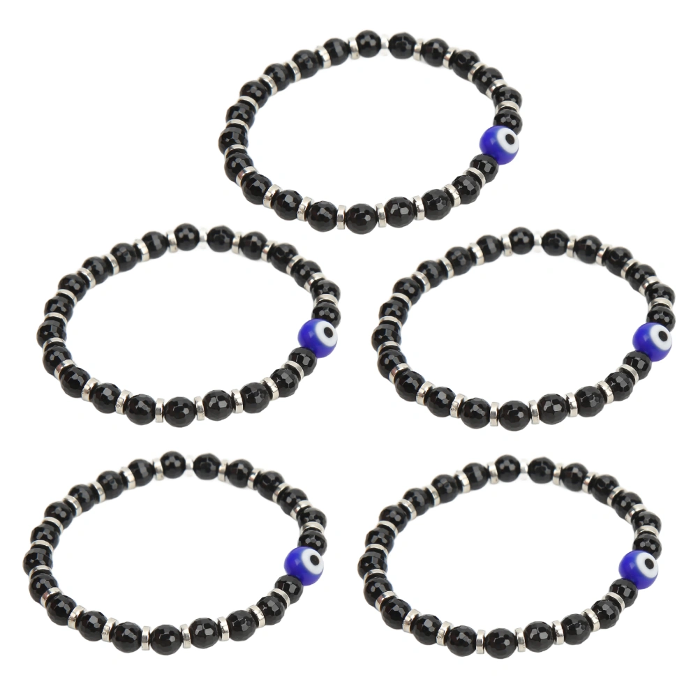 5 Pcs Evil Eye Bracelet 6MM Exquisite Blue Glass Crystal Turkey Evil Eye Beads Black Stretch Bracelet Gift