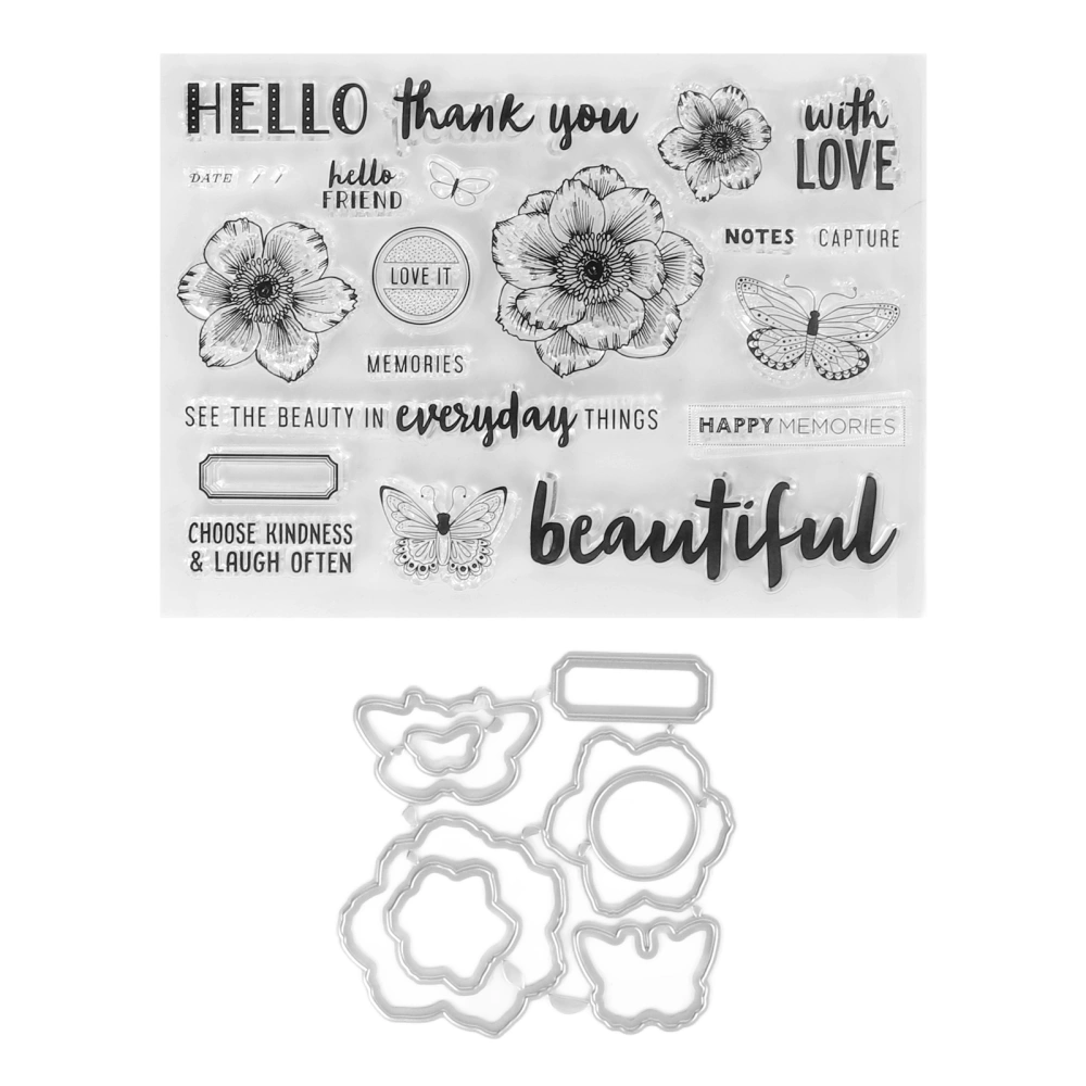 Clear Stamp Kit Unique Flower Butterfly Design Transparent Template Embossing Cutting Die Set for DIY Scrapbook Crafts