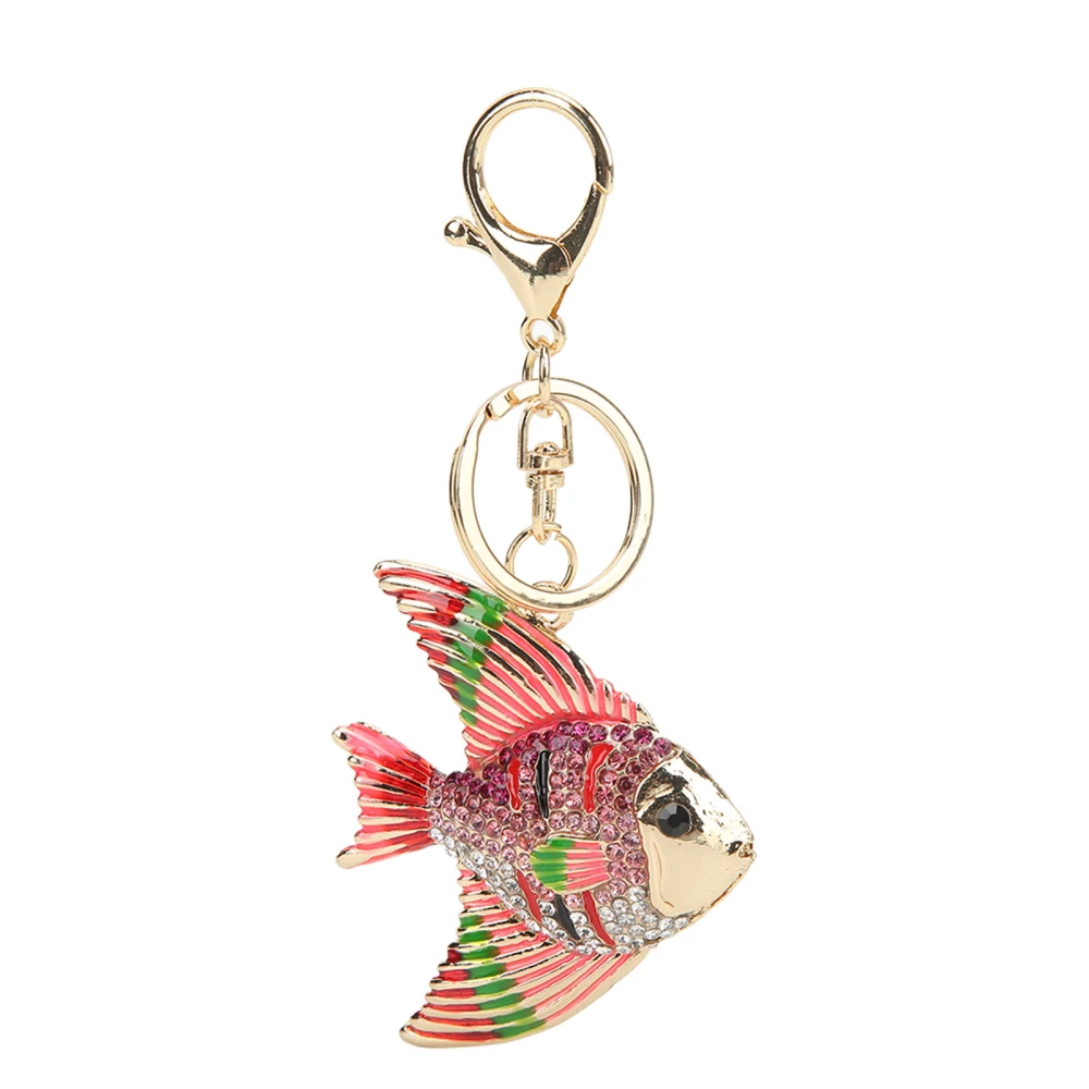 Rhinestone Keychain Unique Exquisite Tropical Fish Design Rhinestone Keychain Charm Ornament for Bag Car Pendant Pink