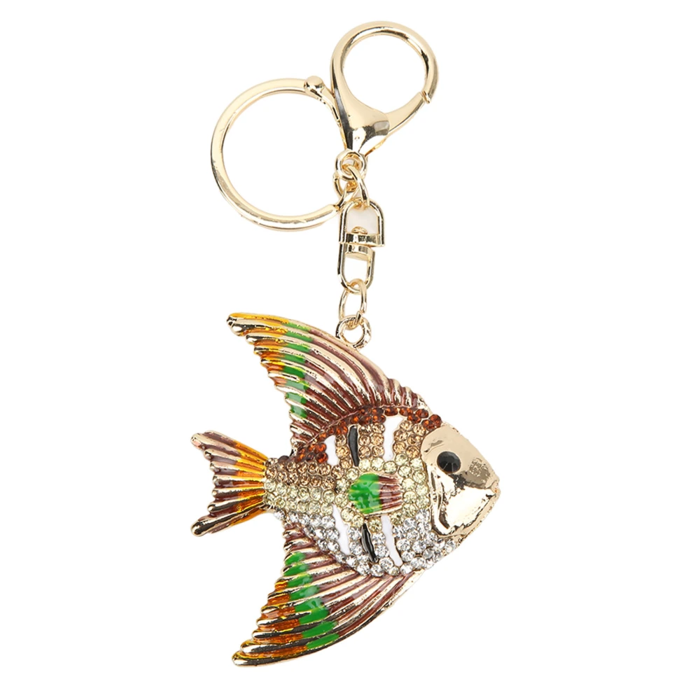 Rhinestone Keychain Unique Exquisite Tropical Fish Design Rhinestone Keychain Charm Ornament for Bag Car Pendant Gold