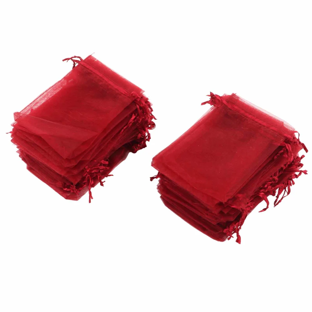 100PCS Organza Bags 10x15cm Transparent Drawstring Gift Bags Mesh Portable Jewelry Bags Jewelry Bags Drawstring for Wedding Red