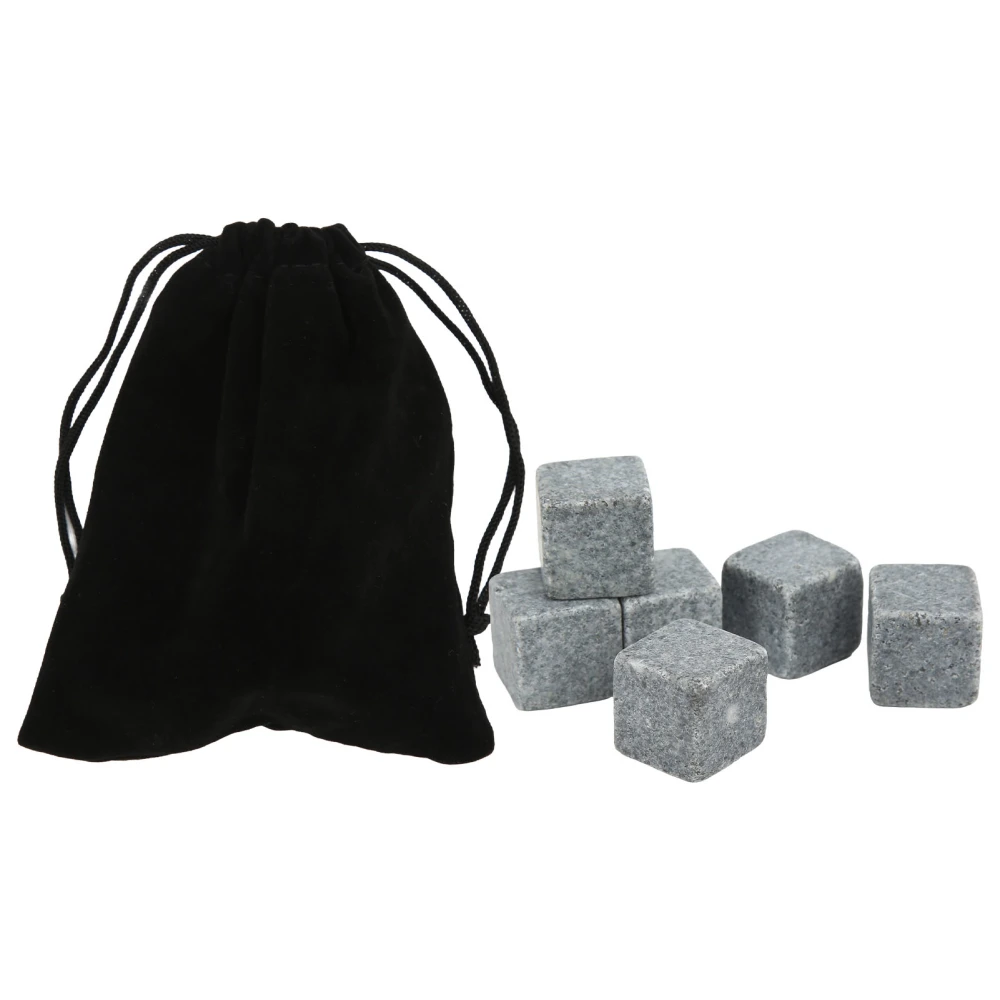 Whiskey Stones 2cm Granite Whiskey Ice Tart Stone Flannel Bag Set Gift for Whiskey Gin Wine Vodka with Flannel Bag 6