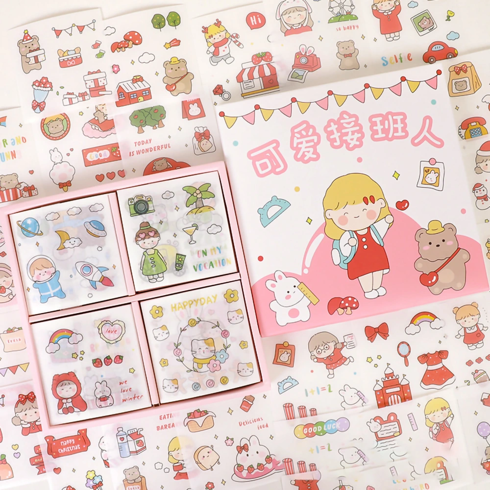 Notebook Sticker 100 Pieces Delicate Cute Cartoon Pattern DIY Boxed Stickers for Scrapbooking Diary Cards Crafts Pink