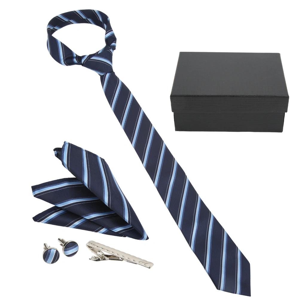 Men Ties Set Classic Men's Business Casual Blue Striped Necktie Hand Towel Gift Box Set Clothing Accessories