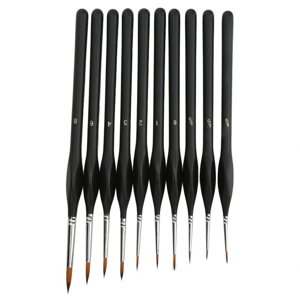 10Pcs Detail Paint Brushes Set Ergonomic Handle Soft Nylon Good Adsorbability Wide Application Brush for Paper Canvas