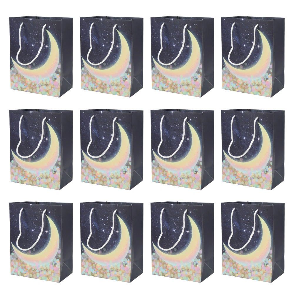 12PCS Gift Bags Moon Pattern Gift Bags Medium Size Reusable Eco Friendly Cardboard Moon Gift Bag with Lanyard for Shopping