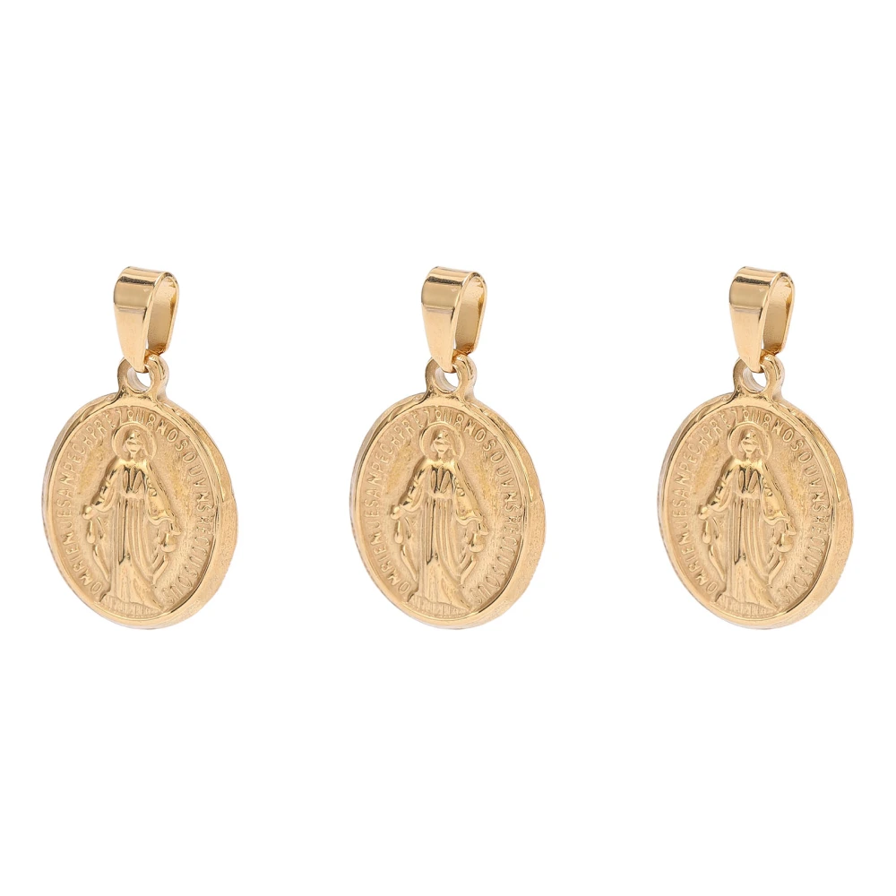 3PCS Embossed Virgin Mary Pendant Ellipse Detachable Stainless Steel Virgin Pendant Virgencita Necklace for Gift Giving